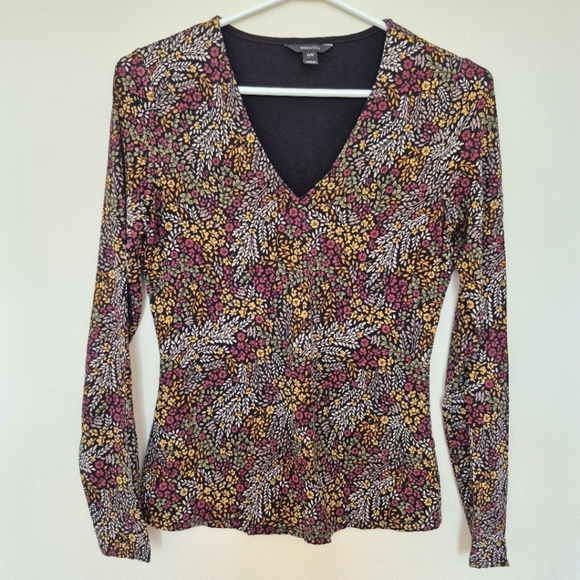 🍁RW&CO Multicolor Floral Print Long Sleeve V-Neck Top – Size XS - Picture 1 of 4
